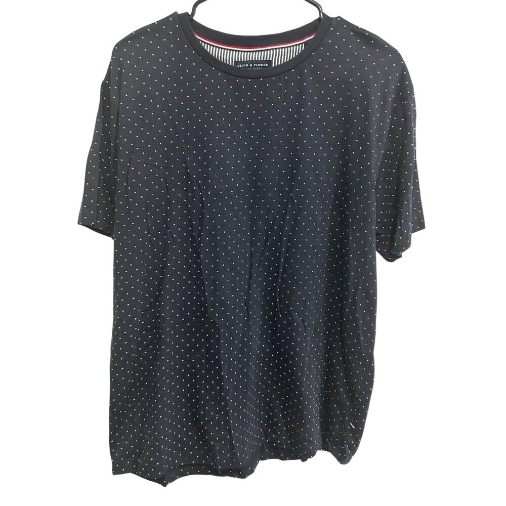 Denim & Flower Slim Fit Black Polka Dot Short Sleeve T Shirt Size L
